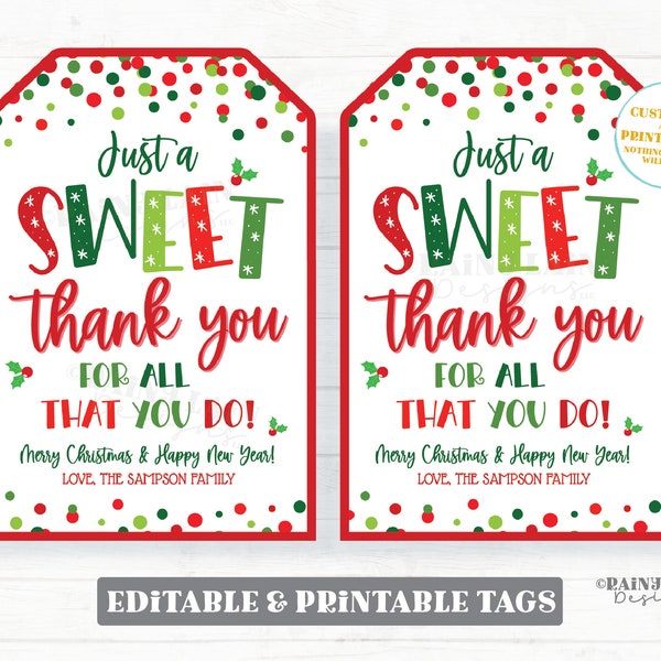 Sweet Thank you for all you do Christmas Tag Holiday Appreciation Gift Favor Employee Company Staff Teacher Thank you Treat Homemade Cookies
