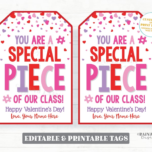 You're a Special Piece of our Class Editable Valentine Gift Tag Building Block Puzzle Classroom Digital Download From Teacher to Student