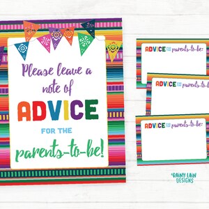 Cartes de conseils de douche de bébé Fiesta, conseils pour les parents à être cartes et signe, cartes de conseils Baby Fiesta, cartes de conseils de douche jeu de conseils de signe