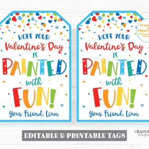 Gemalt mit lustigem Valentine, Malpaletten-Kunstpinsel, Valentinstag-Geschenkanhänger, Vorschul-Klassenzimmer-Non-Candy druckbarem bearbeitbarem Tag