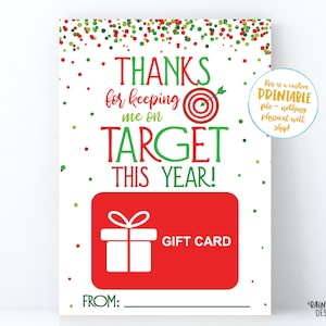 Porta-cartão de presente de feriado, porta-cartão de presente de Natal, obrigado por me manter no alvo Porta-cartão de presente, para impressão, presente de professor, presente de treinador