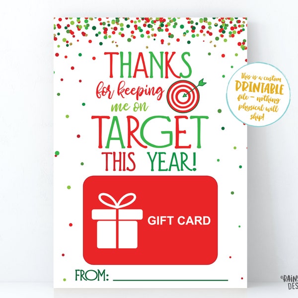 Holiday Gift Card Holder, Christmas Giftcard Holder, Thanks for Keeping me on Target Gift Card Holder, Printable, Teacher Gift, Coach Gift