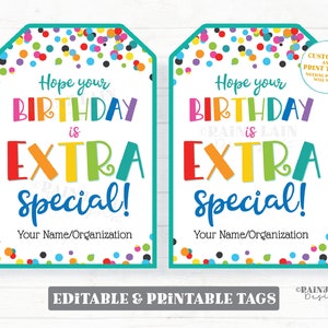 Espero que su cumpleaños sea una etiqueta extra especial Etiqueta de regalo de cumpleaños Goma Imprimible Niños Imprimible de Profesor Estudiante Aula Fiesta Etiqueta editable