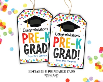 Pre-K Graduation Gift Tag, Printable Preschool Congrats Grad Favor Tag, Editable Graduation Treat Bag Tag, Class of 2025