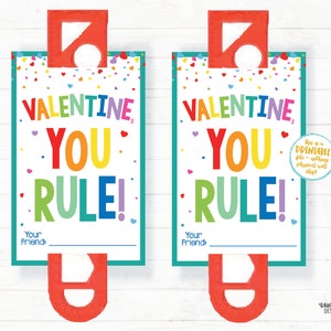 You Rule Valentine, Tracing Ruler Bracelet Ruler Valentine, Preschool Valentines Classroom Valentines Printable Kids Non-Candy Valentine Tag