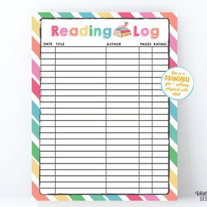 Reading Log Printable Reading Log for Kids, Spring reading log, Summer reading log, Kids rainbow reading log, Home school reading activity