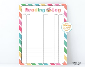 Reading Log Printable Reading Log for Kids, Spring reading log, Summer reading log, Kids rainbow reading log, Home school reading activity