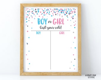 Gender Reveal Voting Poster Printable Gender Reveal Sign Gender Reveal Voting Sign Gender Reveal Poster Confetti, Boy or Girl Cast Your Vote