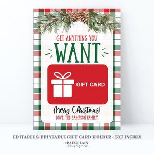 Porta carte regalo di Natale stampabile, regalo dell'ultimo minuto per nipote, insegnante, collega, amico, modificabile, ottieni tutto ciò che desideri