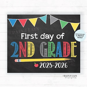 First Day of 2nd Grade Sign Boy Printable First Day of School Sign Back to School Chalkboard Sign 1st Day of School Instant Download Second