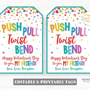 Fidget Valentine, Push Pull Twist Bend Glücklicher Valentinstag Freund Geschenkanhänger, Spielzeug, Vorschule, Klassenzimmer, Printable Kid Editable Non-Candy