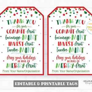 Christmas Mint Gift Tag Holiday Mint Thank you Tag Employee Appreciation Staff Teacher Coach PTO Peppermint Bark Candy Cane Volunteer