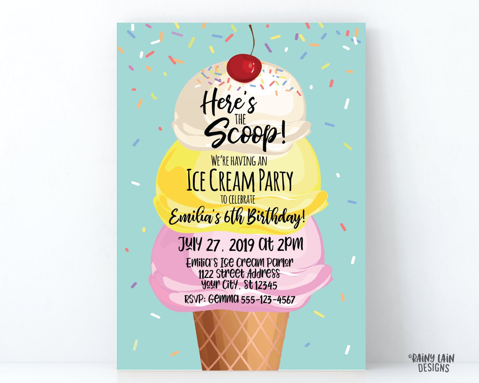 Ice Cream Party Invitation Here's the Scoop Invitation Etsy UK