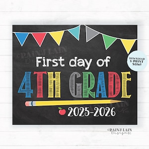First Day of 4th Grade Sign Boy Printable First Day of School Sign Back to School Chalkboard Sign 1st Day of School Instant Download Fourth