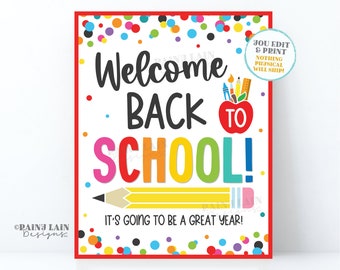 Panneau Bienvenue à l'école, Premier jour d'école imprimable, 1er jour d'école modifiable, Plaque de porte de la salle de classe, Grande année, PTO PTA