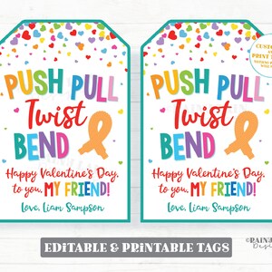 Pop Tube Valentine Tag, Push Pull Twist Bend Valentinstag Freund Geschenkanhänger Fidget Spielzeug Vorschule Klassenzimmer Printable Kid Editable Non-Candy