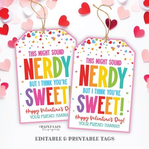 Cute Nerdy Valentine Tag, Editable Valentine, Nerd Valentines Day Gift, Non-Candy, Candy Valentine Tag Downloadable, Preschool, Easy Class