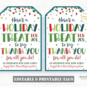 Holiday Treat for you Thank you Tag Christmas Appreciation Gift Tags Favor Tags Employee Company Essential Staff Teacher Thank you Sweet