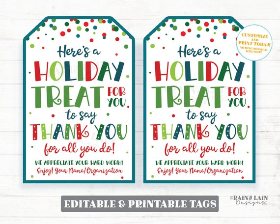 Christmas Treat Thank you Tag, Holiday Appreciation Gift Tags - Instan –  Cute Party Dash
