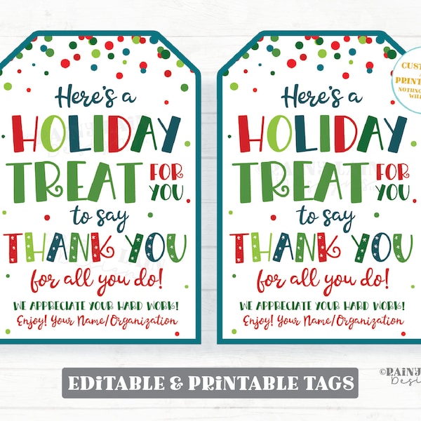 Holiday Treat for you Thank you Tag Christmas Appreciation Gift Tags Favor Tags Employee Company Essential Staff Teacher Thank you Sweet