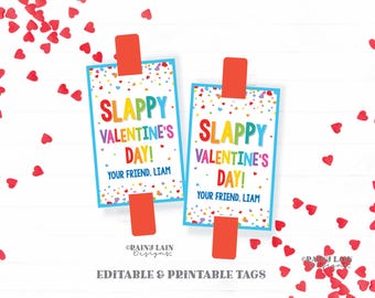 Slap Bracelet Valentine, Slappy Valentine's Day Tag, Slappy Valentine Preschool Classroom Valentines Printable Kids Non-Candy Valentine Tags