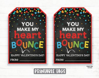 Bouncy Ball Valentine Tag, Kids Classroom Non-Candy Valentine, Printable Digital Download