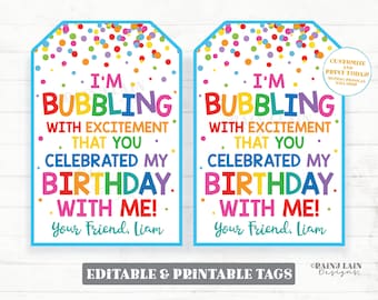 I'm bubbling with excitement that you celebrated my birthday with me, bubbles birthday favor tags, bubbles party favor tags, bubble tags