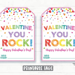 You Rock Valentine, Rock Painting Valentine, Painted Rock, Rocks Candy Preschool Valentines Classroom Printable Kids Non-Candy Valentine Tag