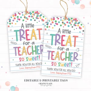 Teacher Appreciate Gift Tags, Teacher Appreciation Week Printable, Custom Teacher Gift Tags, Sweet Treat Teacher Tag, Thank You