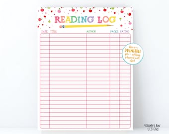 Reading Log Printable Reading Log for Kids, Summer reading log, Spring reading log, Kids reading log, Home school reading activity, Apples