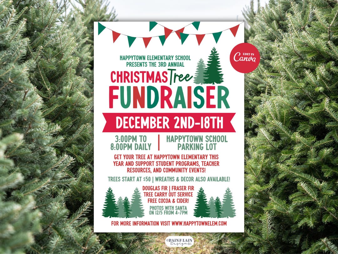 Christmas Tree Flyer, Holiday Fundraiser Sale, Canva Template, Editable ...