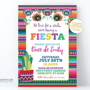 5e verjaardag Fiesta uitnodigen Cinco Fiesta uitnodiging Cinco de Mayo thema uitnodigen Mexicaanse Fiesta Fiesta verjaardag uitnodigen Cactus Serape bloemen