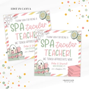 Étiquettes-cadeau spa-taculaires pour enseignant, étiquette de jour de spa modifiable, appréciation de l'enseignant, personnel, infirmière, beauté, ongles, soin du visage, ensemble de spa
