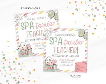 Etiquetas de regalo para maestros "Gracias por ser Spa-tacular", etiqueta editable para el día del spa, agradecimiento a los maestros, personal, enfermera, belleza, uñas, facial, set de spa