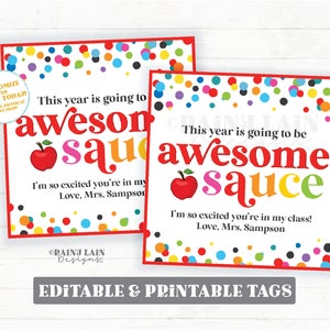 Super Sauce Back to School Geschenkanhänger Schulanfang Apfelsauce Tag druckbarer Schüler vom Lehrer Favor PTO Klassenzimmer Apfelsauce