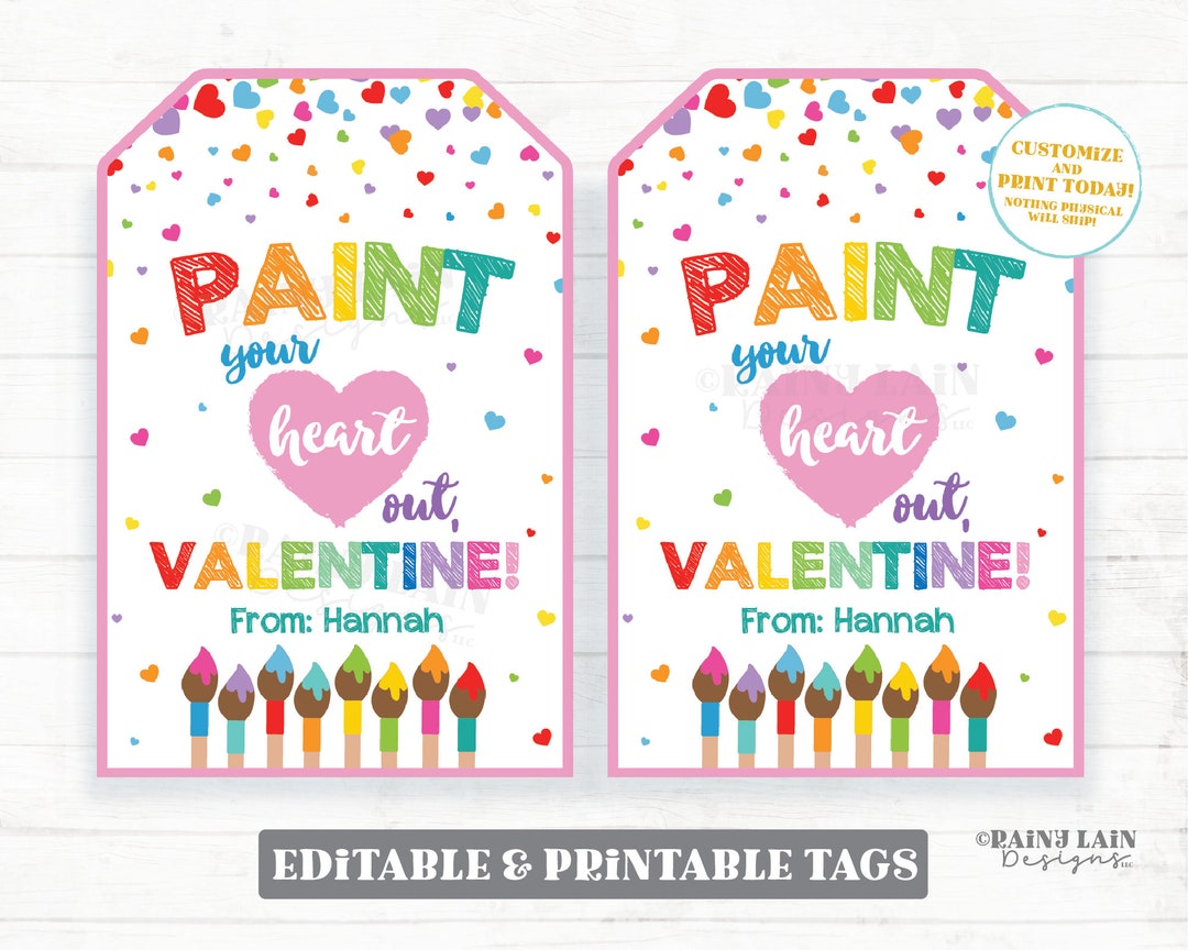 Paint Your Heart Out Valentine Tag, Paint Brush Valentine's Day Gift