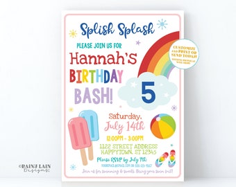 Splish Splash Birthday Invitation, Editable Summer Pool Party Invite (Digital Download)