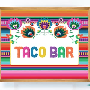 Fiesta Decorations, Fiesta Decor, Taco Bar Sign, Taco Twosday, Printable Fiesta Sign, 1st Fiesta, Mexican Fiesta, Floral, Serape, Taco, Food