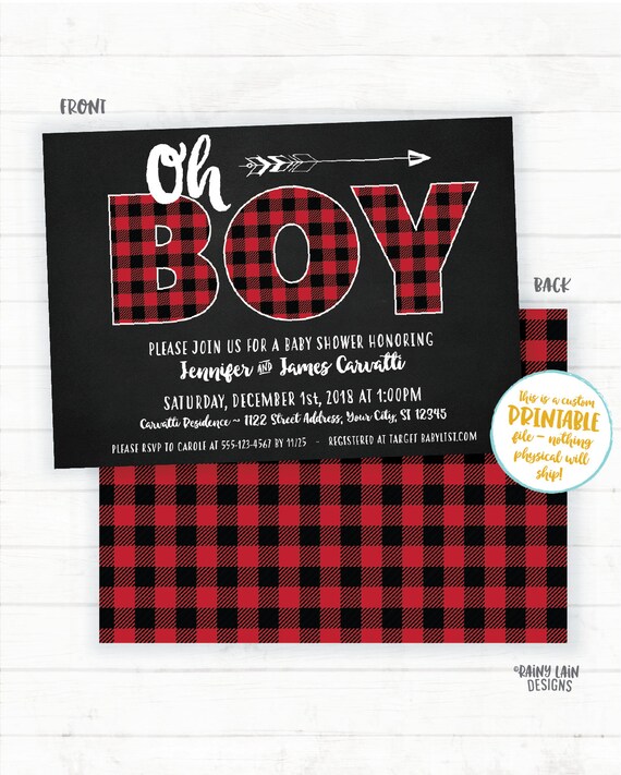 buffalo plaid baby shower invites