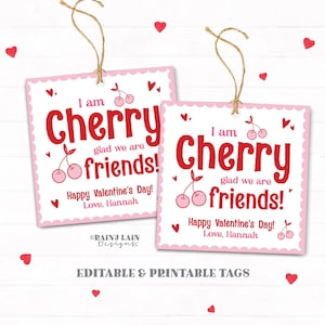 Printable Cherry Valentine, Classmate Valentine, Cherry Glad We&#39;re Friends Valentine, Classroom, Preschool