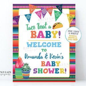 Fiesta Baby Shower Welcome Sign, Taco Bout a Baby Sign, Baby Fiesta Welcome Sign Editable Printable Succulent, Cactus Serape, Papel Picado