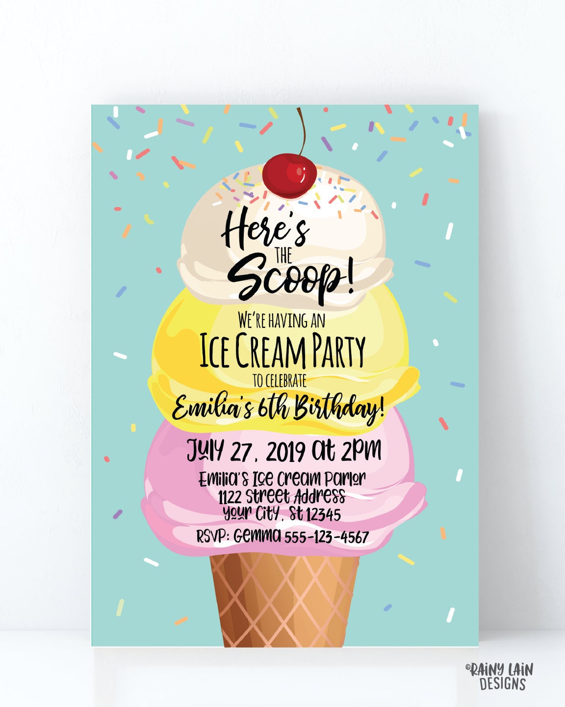 Ice Cream Party Invitation Here's the Scoop Invitation - Etsy