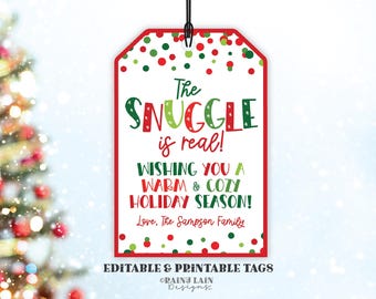 The Snuggle is Real Christmas Gift Tags, Office, Co-worker, Teacher, Secret Santa, White Elephant, Blanket Throw Mitten, Editable Template