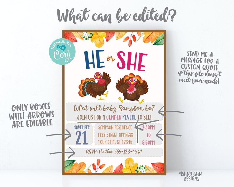 Turkey Gender Reveal Invitation Thanksgiving Gender Reveal Etsy