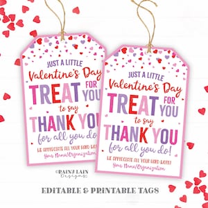 Valentine&#39;s Day Treat Tag, Valentine Appreciation, Gift Tags, Co-Worker Employee Company Staff Teacher Thank you Sweets, Digital Download