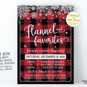 Flannel and Favorites Invitation Favorite Things party Invite Flannel Holiday party Flannel and Favorites Christmas Party Flannel Invite
