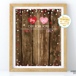Valentine&#39;s Day Gender Reveal Voting Sign, Valentine Gender Reveal Voting Poster, Gender Reveal Sign, Hearts, Wood, Cast Your Vote