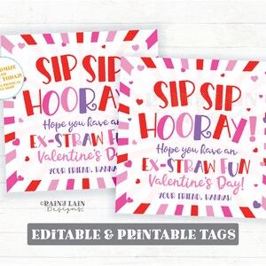 Stroh Valentine, Sip Sip Hooray Ex-STRAW Fun Valentinstag Tag, Crazy Bendy Silly Kinder druckbar Klassenzimmer Non-Candy Geschenk bearbeitbar