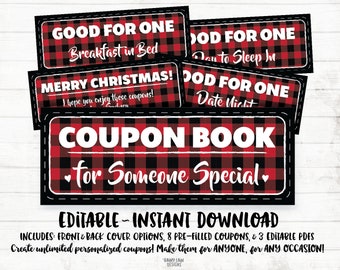 Coupon Book for Him, Love Coupons, Christmas Coupon Book, Coupon Book for Kids, Anniversary Gift, Valentine's Day, Husband, Editable Coupons