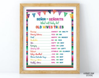 Fiesta Gender Reveal Old Wives Tales Poster, Gender Reveal Fiesta, Gender Reveal Party Sign, Gender Reveal Ideas, Fiesta Poster, Fiesta Sign